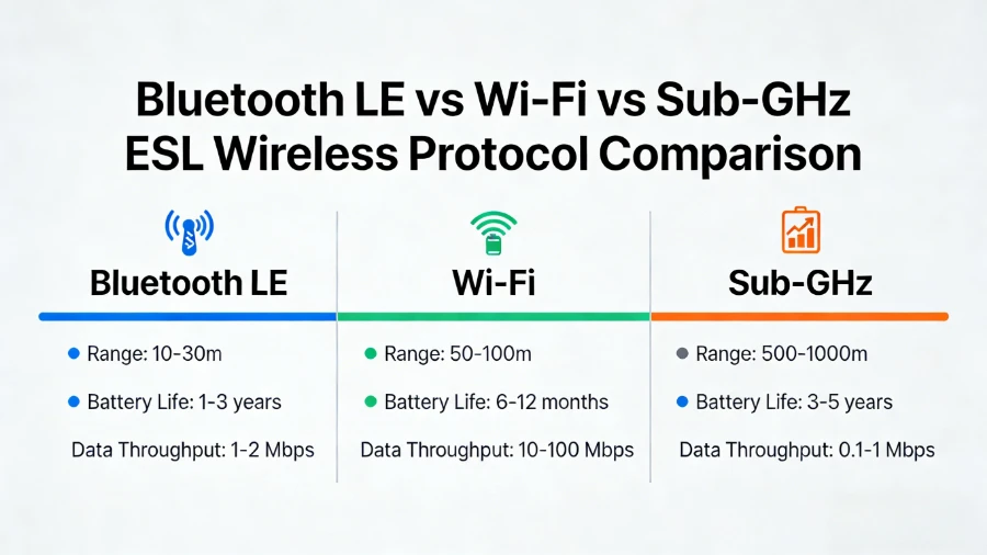 Bluetooth vs Wi-Fi vs Sub-GHz Elektronisch reklabel