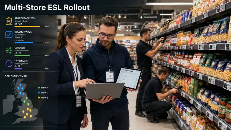 Elektronisch rekkenlabel Rolloutplan veur multi-winkels