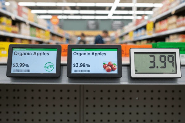 E-ink vs LCD vs segmented electronic shelf label display technology comparison in retail store